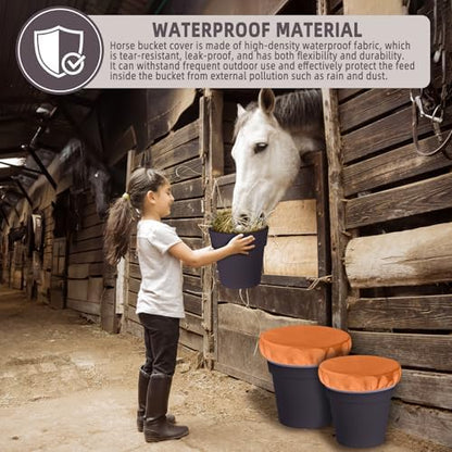 2-5 Gallon Horse Bucket Cover, Waterproof Horse Feed Bucket Cover, Lightweight and Easy to Use (Excluding Bucket, Orange)