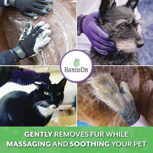 H HandsOn Pet Grooming Gloves - Patented #1 Ranked, Award Winning Shedding, Bathing, & Hair Remover Gloves - Gentle Brush for Cats, Dogs, and Horses (Black, X-Large)