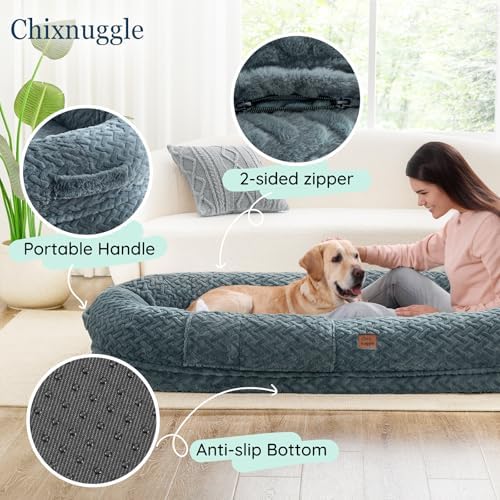 ChiXnuggle Orthopedic Human Dog Bed,with Faux Fur Washable Cover,Blanket