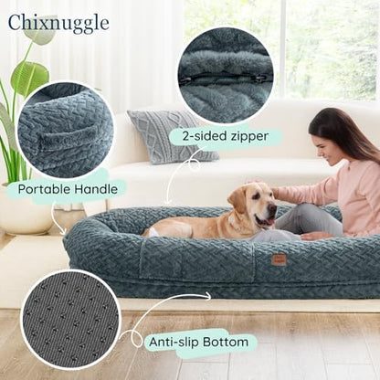 ChiXnuggle Orthopedic Human Dog Bed,with Faux Fur Washable Cover,Blanket
