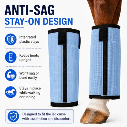 Fly Boots for Horses Set of 4 - Breathable Mesh Equine Leg Protection,Anti-Sag Stay-On Horse Fly Boots,Reduces Stomping & Fatigue,UV-Block, Adjustable Fit for Medium to Large Horses