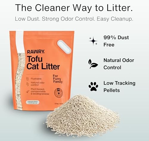 Rawry Tofu Cat Litter, Flushable, Fast Clumping, Unscented, 7.7 lb Bag