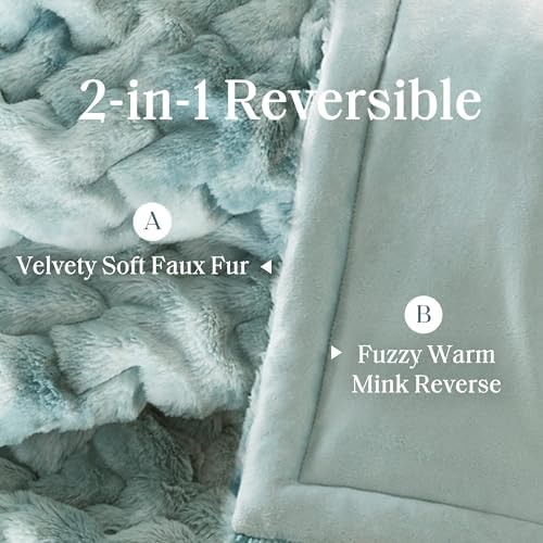 Madison Park Ruched Fur Throw Faux Fur Blanket, 50" x 60", Blue Tie Dye