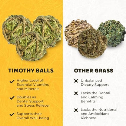 SunGrow Timothy Balls for Rabbits, Chew Toys for Oral Care & Digestion, High Fiber Hay Treats for Bunnies, Guinea Pigs & Small Pets, Teeth Trimmer & Encourage Foraging Instincts, 3 Pcs