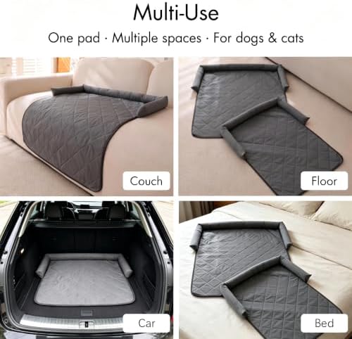 Calming Dog Couch Bed with Head Support, Waterproof Sofa Cover, Grey, S