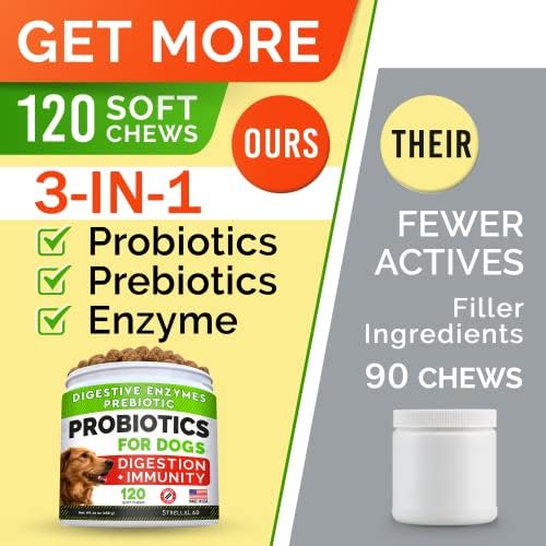 STRELLALAB Dog Probiotics Chews + Enzymes Gut Health Support