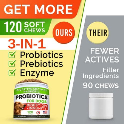 STRELLALAB Dog Probiotics Chews + Enzymes Gut Health Support