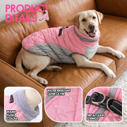 AOFITEE Dog Coat Warm Fleece Dog Winter Coat with Harness for Large Dogs