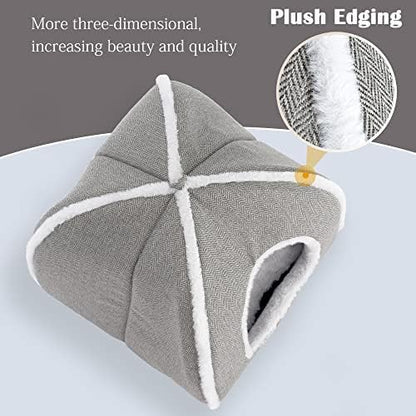 Cat Beds for Indoor -Cat Cave House Tent for Kittens and Laege Pets with Removable Washable Cushioned, Foldable Kitten Hideaway with Non-Slip Bottom, Grey, 17.5 inches