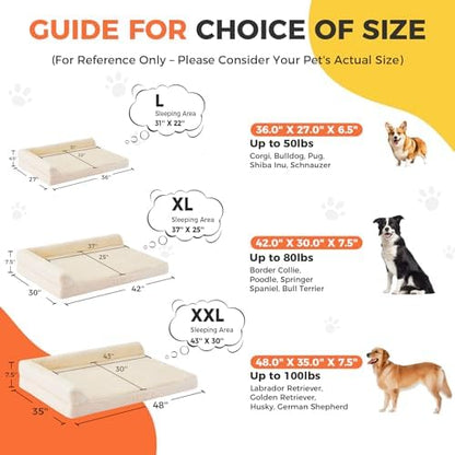 XXL Orthopedic Dog Bed, Extra Large Dogs, 48"x35"x7.5", Beige