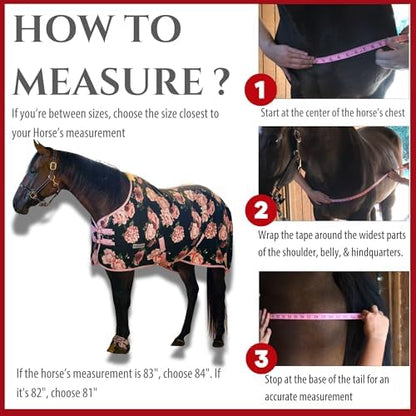 Jeffers Expression Fleece Cooler for Horses, Standard Neck, Rose Garden 84"- Equine Towel Blanket, Moisture Absorbent, Light Weight, Best for Drying, Exercise, Bathing, Adjustable Belly Bands