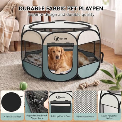 Sieidihit Dog Cat Pet Playpen Puppy Crate Cage Indoor Outdoor, Large Grey