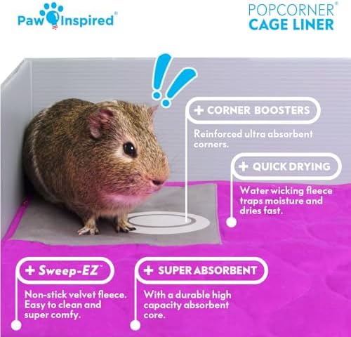 Paw Inspired PopCorner Guinea Pig Cage Liners | Washable Fleece Bedding or Pet Bed Mat for Small Animals | Super Absorbent Pee Pad with Reinforced Corners and Waterproof Bottom (C&C 2x4, Light Gray)