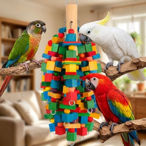 Bird Toys Parrot Toys Natural Wood Blocks Bird Chew Toy for Large Bird