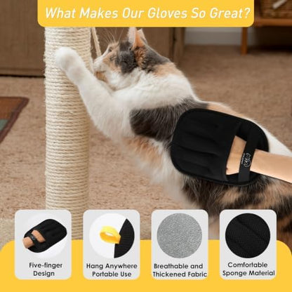 Pet Hair Removal Glove for Cats & Dogs, Upgraded 5-Finger Electrostatic Pet Hair Remover Gloves, Reusable Magic Pet Fur Brush for Couch, Carpet, Furniture, Clothing, Car Seat (Black,1 Pack)