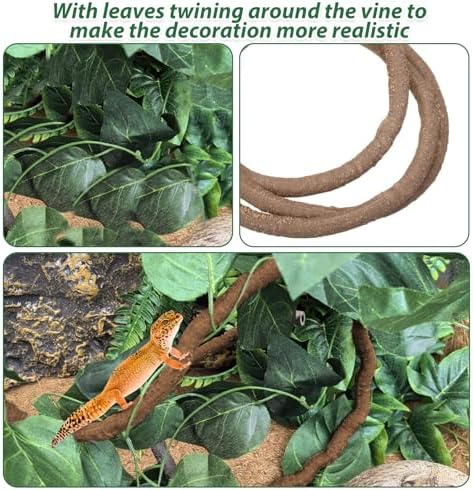 PINVNBY 7 PCS Reptile Plants Vine, Terrarium Hanging Flexible Climbing Artificial Leaves Reptile Hide, Bearded Dragon Tank Accessories, Terrarium Decor for Leopard Gecko Lizard Snake Geckos Chameleon