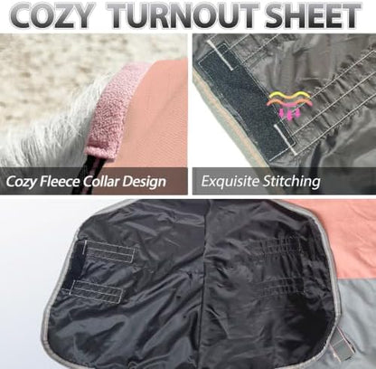 1200D Horse Blanket,Turnout Rain Sheet(No Fill),Coral Pink 78''