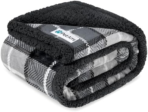 PetAmi Waterproof Dog Blanket for Medium Large Dog Pet, 60x40, Plaid Grey