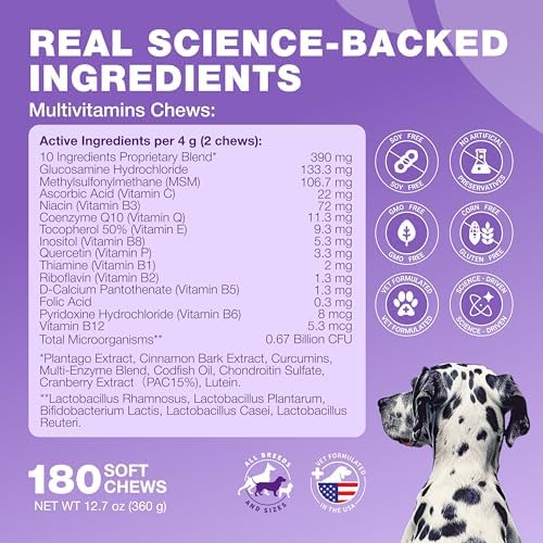 Dog Multivitamin Chews – 15 in 1 Vitamins for Hip & Joint, Immune and Skin