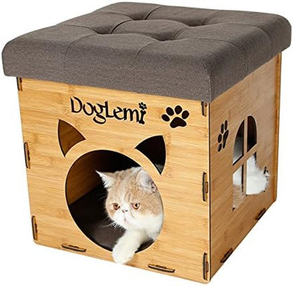 S-Lifeeling Pet Nest Cat Litter Foldable Functional High-Grade Wooden Cushion Pet Cat Small Dog House Bed Mat Cave and House Chair