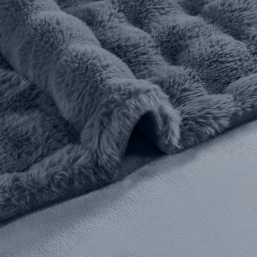 Modern Threads Water-Resistant Faux Rabbit Fur Pet Blanket for Dogs & Cats – Ultra-Soft Couch, Bed & Crate Protector, 30x40 Navy Blue