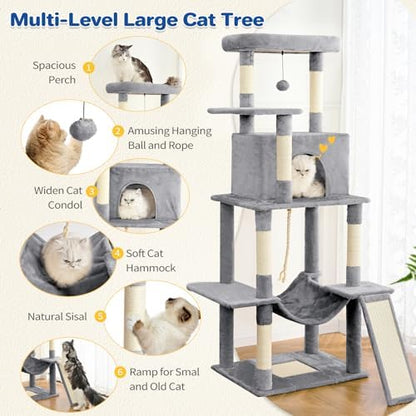 ABCPET 63" Multi-Level Cat Tree Tower for Indoor Cats, Light Grey