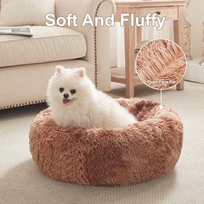 23 in Faux Fur Fluffy Donut Dog Bed for Small Dogs,Tie-dye Brown