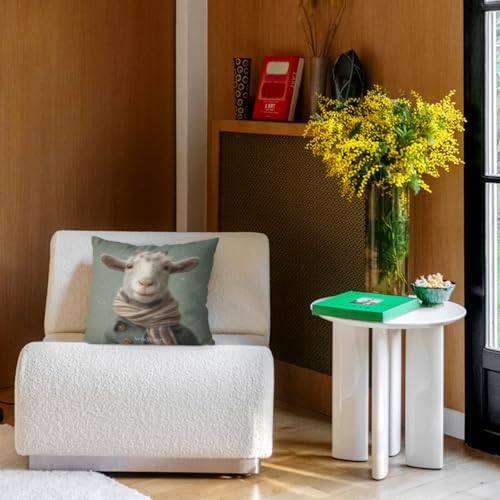InkRain Winter Animal Cute Goat Pillow Cover 14x14 Inch Set of 2 Home Decor Decorative Cotton Linen Illustration Pillowcases for Living Room House Sofa