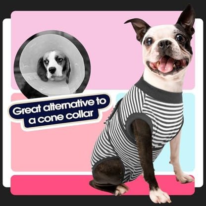 FUAMEY Dog Recovery Suit Male,Dogs Surgery Neuter Suits Puppy Spay Shirts for Female Protect Dog's Skin Anti Licking Abdominal Wounds Doggie Onesie Pet Bodysuit Alternative to Cone Gray Stripes XXL