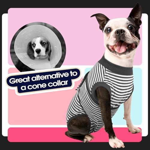 FUAMEY Dog Recovery Suit Male,Dogs Surgery Neuter Suits Puppy Spay Shirts for Female Onesie for Dogs After Surgery Surgical Recovery Suit Pet Bodysuit Alternative to Cone Gray Stripes L