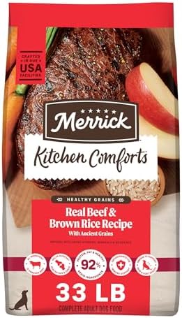 Merrick Healthy Grains Adult Dry Dog Food, Beef and Brown Rice, 33 lb Bag