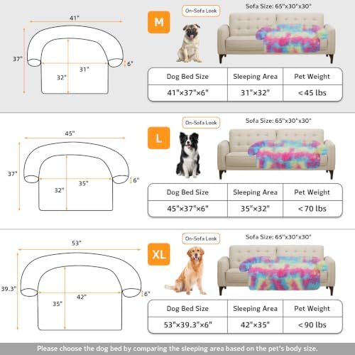 GGIB Calming Dog Bed Fluffy Plush Dog Mat for Furniture Protector with Removable Washable Cover for Large Medium Small Dogs and Cats (Medium, Rainbow)