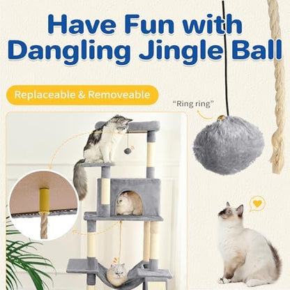 ABCPET 63" Multi-Level Cat Tree Tower for Indoor Cats, Light Grey