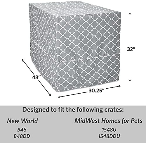 MidWest Homes for Pets XL Dog Crate Cover Featuring Teflon Fabric Protector, Poly-Cotton Privacy Kennel Cover Fits Most 48-inch Crates, Gray Designer Print, Machine Washable, Reduces Barking