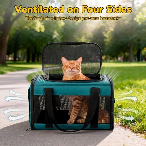 Hipubby Cat Carrier Dog Carrier for Pets Up to 16 Lbs, Soft-Sided Pet Travel Carrier for Cats and Small Dogs, Airline Approved Pet Carrying Case with Shoulder Strap & Removable Mat - Blue