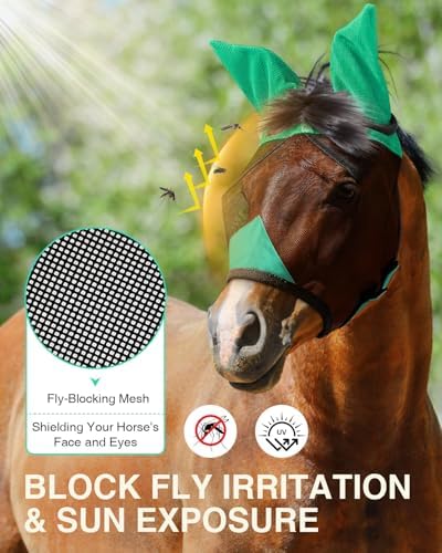 Hilltown Fly Mask for Horse with Ears - Cob, Green