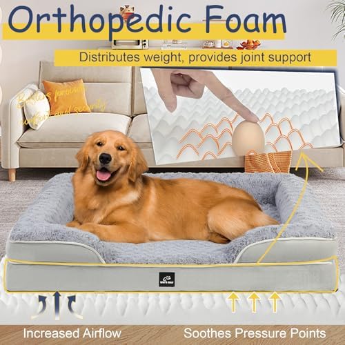 Orthopedic Dog Bed Medium Large Sized Dog,Large Dog Bed,Dog Couch(Grey, XL)