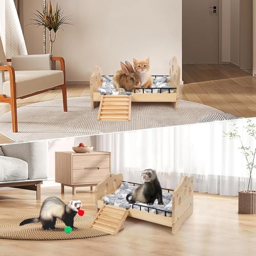 Wooden Bunny Bed 2 in 1 Rabbit Guinea Pig Bed Small Animal Bed with Stairs