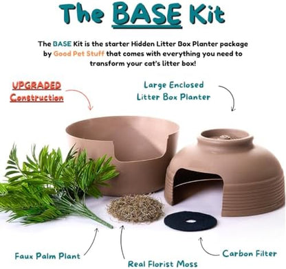 Good Pet Stuff Original Hidden Litter Box Planter, Decorative Cat Litter Enclosure with Carbon Filter, Artificial Palm Plant, Upgraded Design, Easy to Clean, Base Kit, Mocha Brown