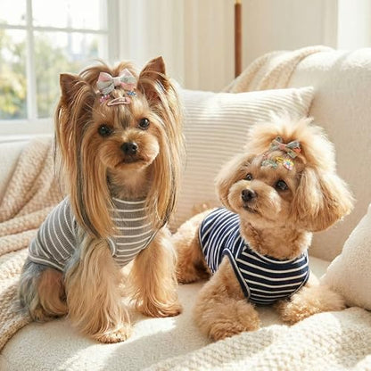 3Pack Dog Shirt Cotton Striped T-Shirts Stretchy Comfortable Pet Vest for Puppy and Cat Super Soft Dog Shirts Vest Sleeveless Breathable Basic Clothes for Small Medium Large Boy Girl Dogs