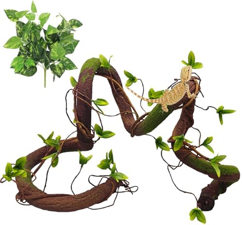 BNOSDM Reptile Jungle Vines with Leaves,Flexible Reptile Climbing Vines Branch,Chameleon Bendable Plants Tank Accessories,Pet Habitat Decor for Bearded Dragon,Snakes,Geckos,Lizards