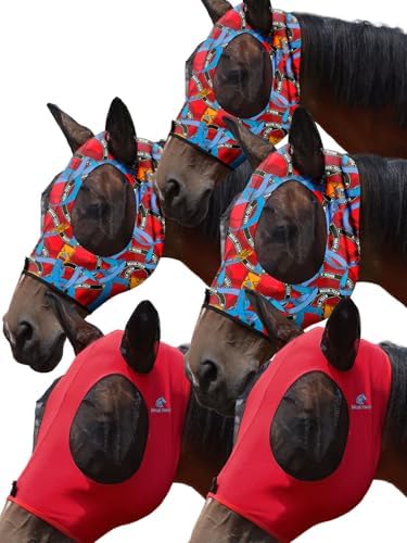 Mask Tech 5 Pieces Horse Fly Masks with Ears, Stretchy Elastic Mesh Fly Masks, 3D Eye Clearance, UV Protection-Medium,Combo 10