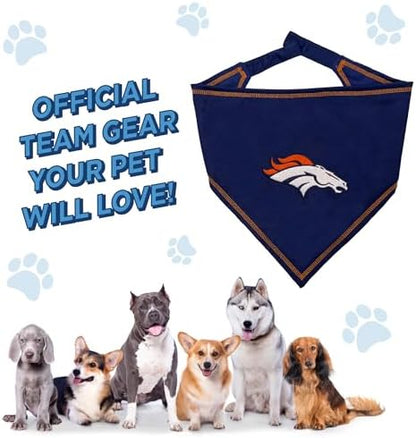 Pets First NFL Denver Broncos TIE Bandana, Large/X-Large. Dog Bandana Scarf Bib for Pet Cat Dog. The Ultimate Game-Day, Party Bandana (DEN-3550-L-XL)