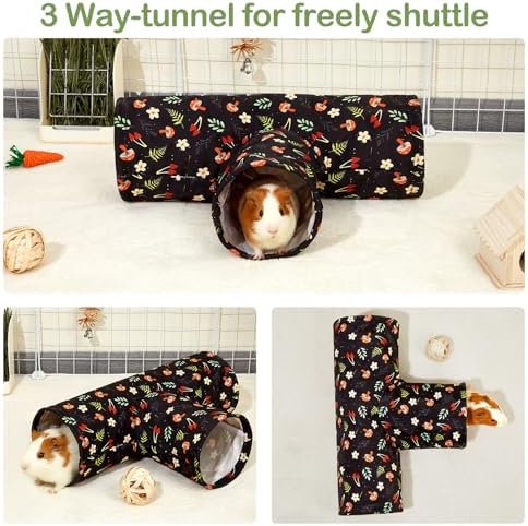 Bienbee Guinea Pig Tunnel, 3-Way Washable Collapsible Toy for Small Animals