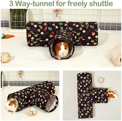 Bienbee Guinea Pig Tunnel, 3-Way Washable Collapsible Toy for Small Animals