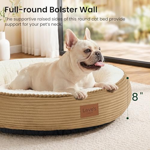 Love's cabin Round Donut Cat and Dog Cushion Bed, 30in Pet Bed for Medium or Large Dogs, Anti-Slip & Water-Resistant Bottom, Soft Durable Fabric Pet Beds, Washable Calming Cat Bed, Beige