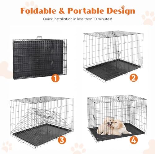 Sweetcrispy 48 Inch Dog Crate, Medium Large Dog Cage, Foldable Pet Kennel