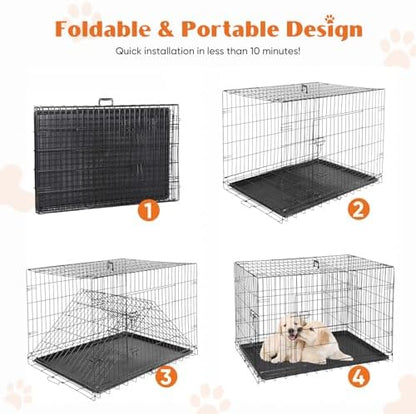 Sweetcrispy 48 Inch Dog Crate, Medium Large Dog Cage, Foldable Pet Kennel