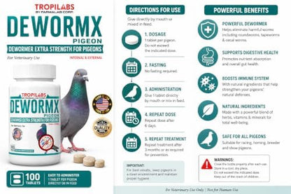Farmalab Natural Dewormer Internal & External 100 Tabs Poultry - Vitamin for Poultry Rooster Hen Chicken Baby Chick Doves Pigeons and All Caged Birds (Pigeon Doves Squail)