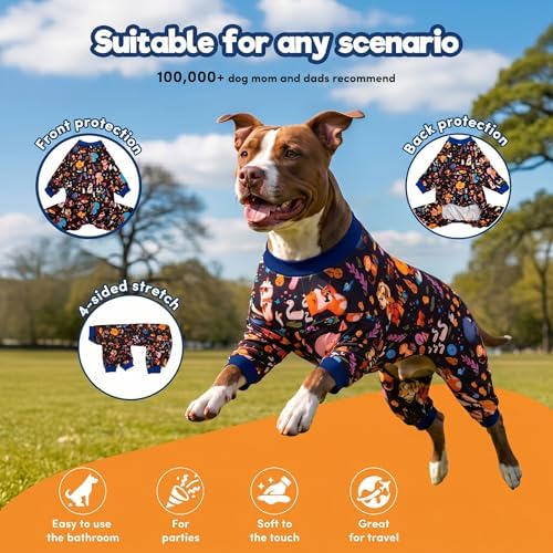 LovinPet Full Bodysuit for Large Dog, Woodland Musicians Black Print, 3XL